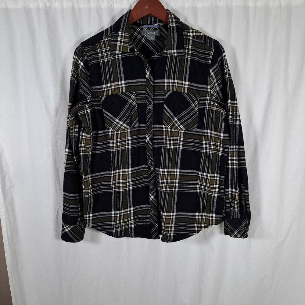 Natural Reflections Black and Green Plaid Shirt M